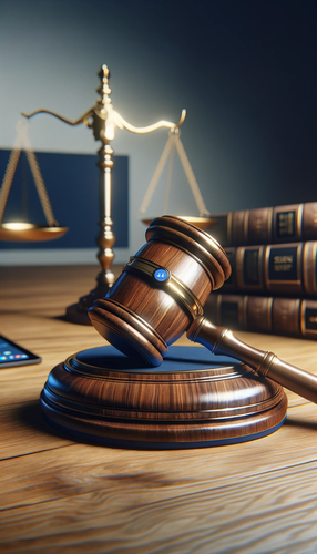 DALL·E 2023 12 02 15.33.27 Create an animation style image of a classic wooden judge's gavel and sou.png