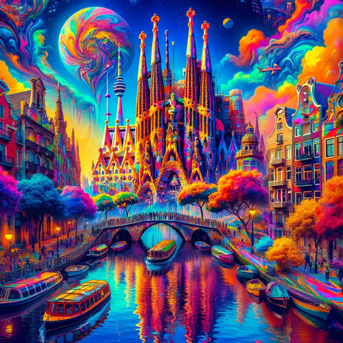 DALL·E 2023 12 01 15.14.48 A surreal and colorful mashup of Barcelona and Amsterdam, combining iconi.png