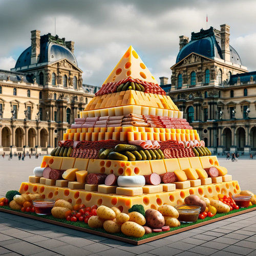 DALL·E 2023 12 04 12.53.56 A hyper realistic photograph of the Louvre courtyard with the Louvre Pyra.png