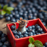 www.naked-ai.art - A red box of blue berries with a rat dancing inside