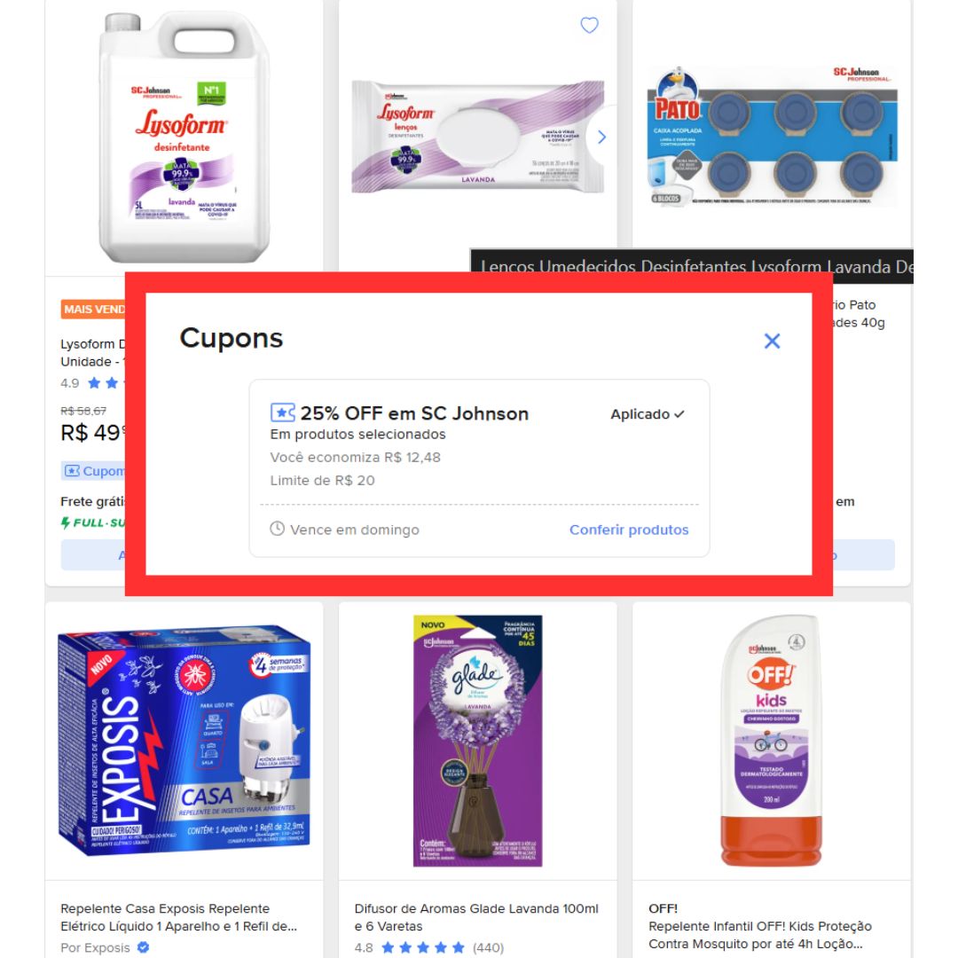 Cupom de 25% OFF em SC Johnson no Mercado Livre