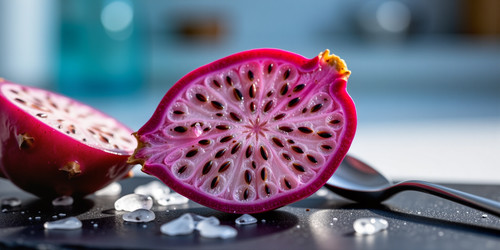 Subject A close up of a freshly sliced prickly pear the segments exposed The fruit is a vibrant deep.jpg
