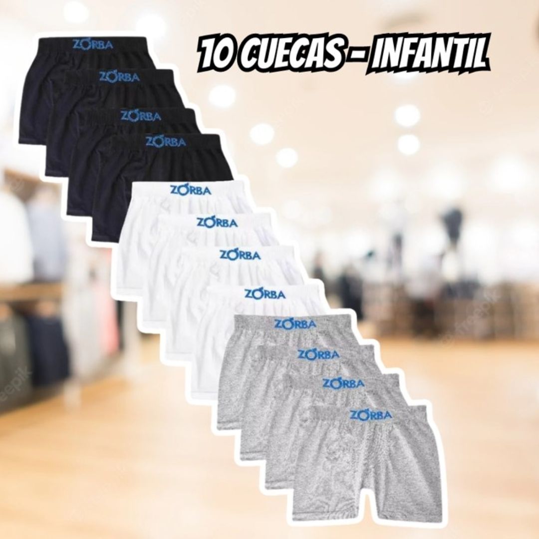 Kit Com 10 Cuecas Boxer Infantil Seamless Zorba