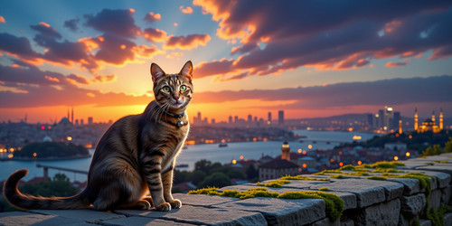 Subject A sleek intelligent cat with bright green eyes perched on the edge of a stone wall its tail .jpg