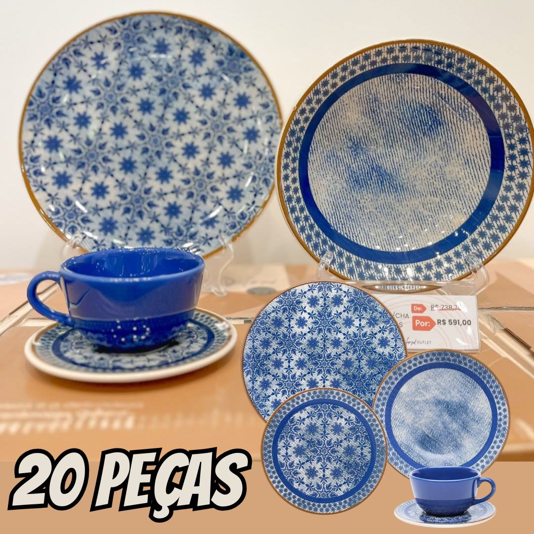 Jogo De Jantar Unni Jeans – 20 Peças – Oxford Cor Azul