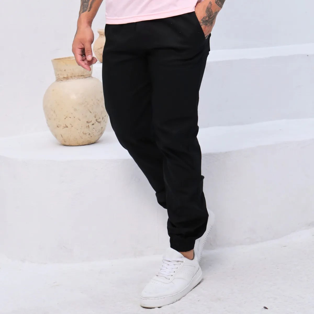 Calça Jeans Sarja Masculina Jogger Elástico Cintura E Barra