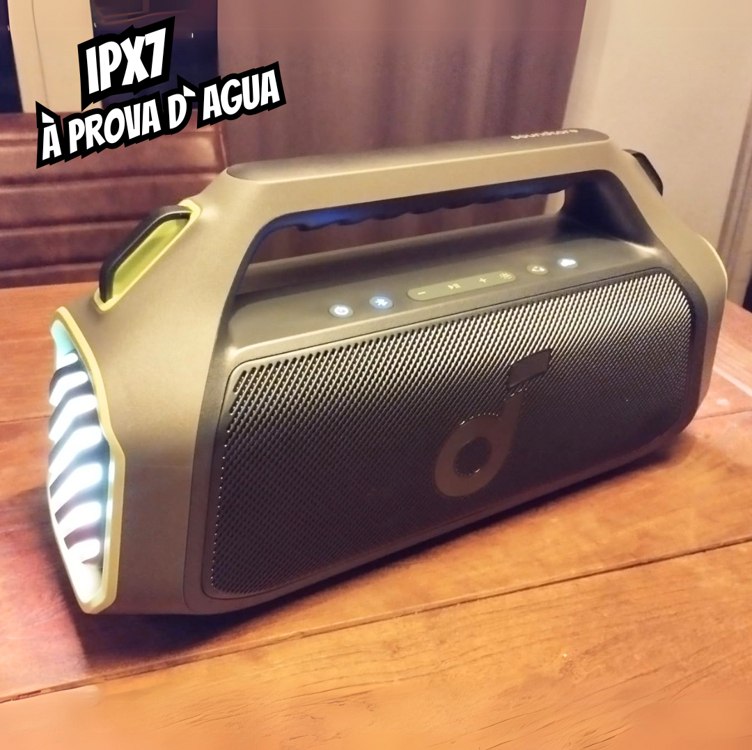 Soundcore Boom 2 Plus da Anker Caixa de Som Portáteis Bluetooth Alto-falante Externo, 140W, 2+2 Canais, BassUp™ 2.0, 20H de Reprodução, Carregamento Rápido, IPX7, Luzes RGB, Power Bank