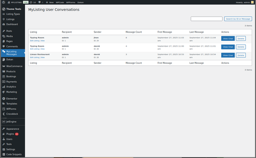 Mylisting Messages Admin Panel