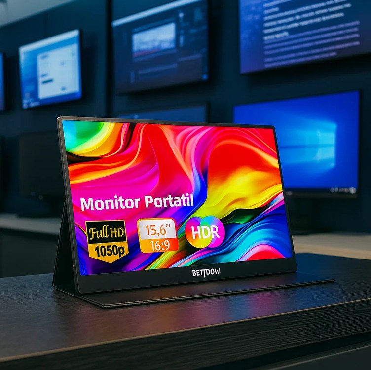 Bettdow Monitor Portatil 15,6”, FHD 1080P Monitor Portátil Conectado Com USB C Dupla/HDMI, IPS Extensor De Tela para Notebook com VESA e Funda Inteligente magnético, Plug and Play