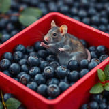 www.naked-ai.art - A red box of blue berries with a rat dancing inside