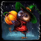 owl with halloween pumpkin