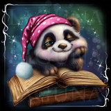sleepy panda reading a book