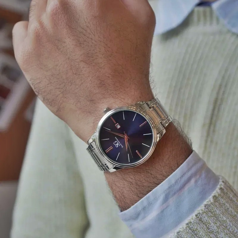 Relógio Masculino Clássico Prata Saint Germain 42mm Prateado Prateado Azul-marinho