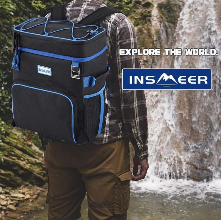 INSMEER Mochila térmica, refrigerador de praia isolado grande refrigerador de acampamento macio à prova de vazamento