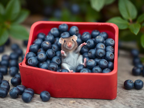 www.naked-ai.art - A red box of blue berries with a rat dancing inside.jpg
