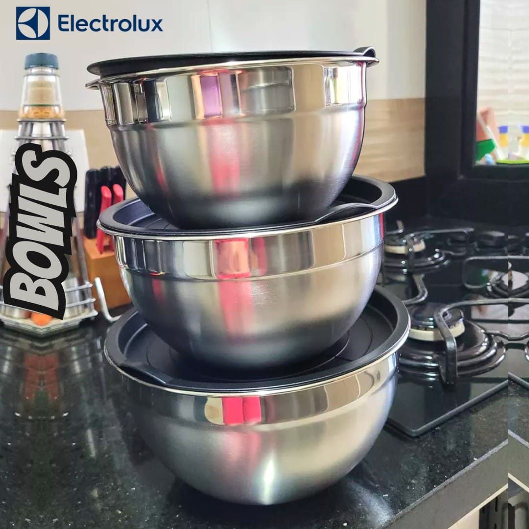 Conjunto De Bowls Inox Com Tampa Plástica Electrolux 3 Peças