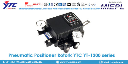 "The Pneumatic Pneumatic Positioner Rotork YTC YT-1200 series are used for pneumatic valve actuators by means of pneumatic controller or control systems with an output signal of 3 to 5 psi or split ranges. - The product can operate normally in very extreme environment, such as vibration and temperature. - The durability has been proven after testing 2 million cycles at the minimum. - Response time is very short and accurate. - Simple part change can set 1/2 Split Range. - It is economical due to less air-consumption. - Direct / Reverse action can be set easily. - Zero & Span adjustment processes are simple. - Feedback connection is easy.

YTC India are Exclusive distributors, Supplier & Dealers in India for YTC make pneumatic positioners, air filter and pressure regulators, limit switch box, electro pneumatic positioners valve and calibiration positioners, hart and ip converters air and vaccum boster and valves catalog, manuals. YTC Korea products confirm to best International quality and are at par with norgren, parker, abb, rotex, siemens, samson, shavo, smc, watson smith, watts, siemens 760, 6dr5210, ps2, sipart, tzidc in Ytc India."
For More Details Visit Our Website :- www.ytcindia.com
Email Us At :- info@ytcindia.com , ytcindia9@gmail.com
Tel. No.: +91-11-2201-4325,4327,65094516