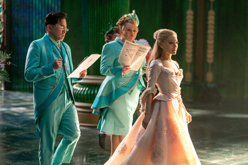 L to R: Bowen Yang is Pfannee, Bronwyn James is Shenshen, and Ariana Grande is Glinda in WICKED FOR .jpg