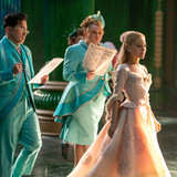 L to R: Bowen Yang is Pfannee, Bronwyn James is Shenshen, and Ariana Grande is Glinda in WICKED FOR 