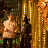L to R: Director Jon M. Chu and Cynthia Erivo (as Elphaba) on the set of WICKED FOR GOOD, directed b