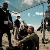 L to R: Marlon Wayans (as Isaiah), director Justin Tipping, and Tyriq Withers (as Cam) on the set of
