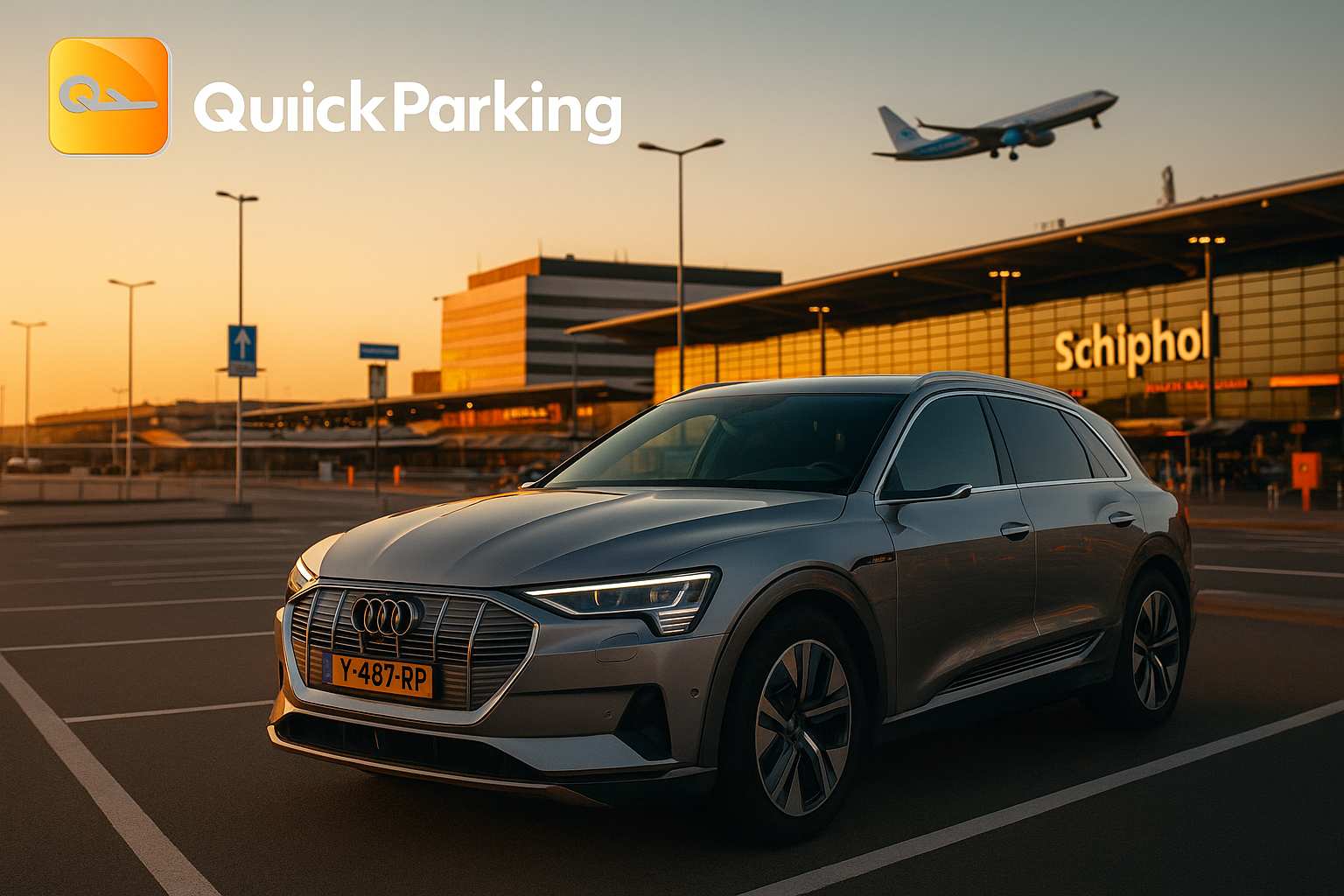 Quickparking parkeerterrein met shuttlebus en beveiliging