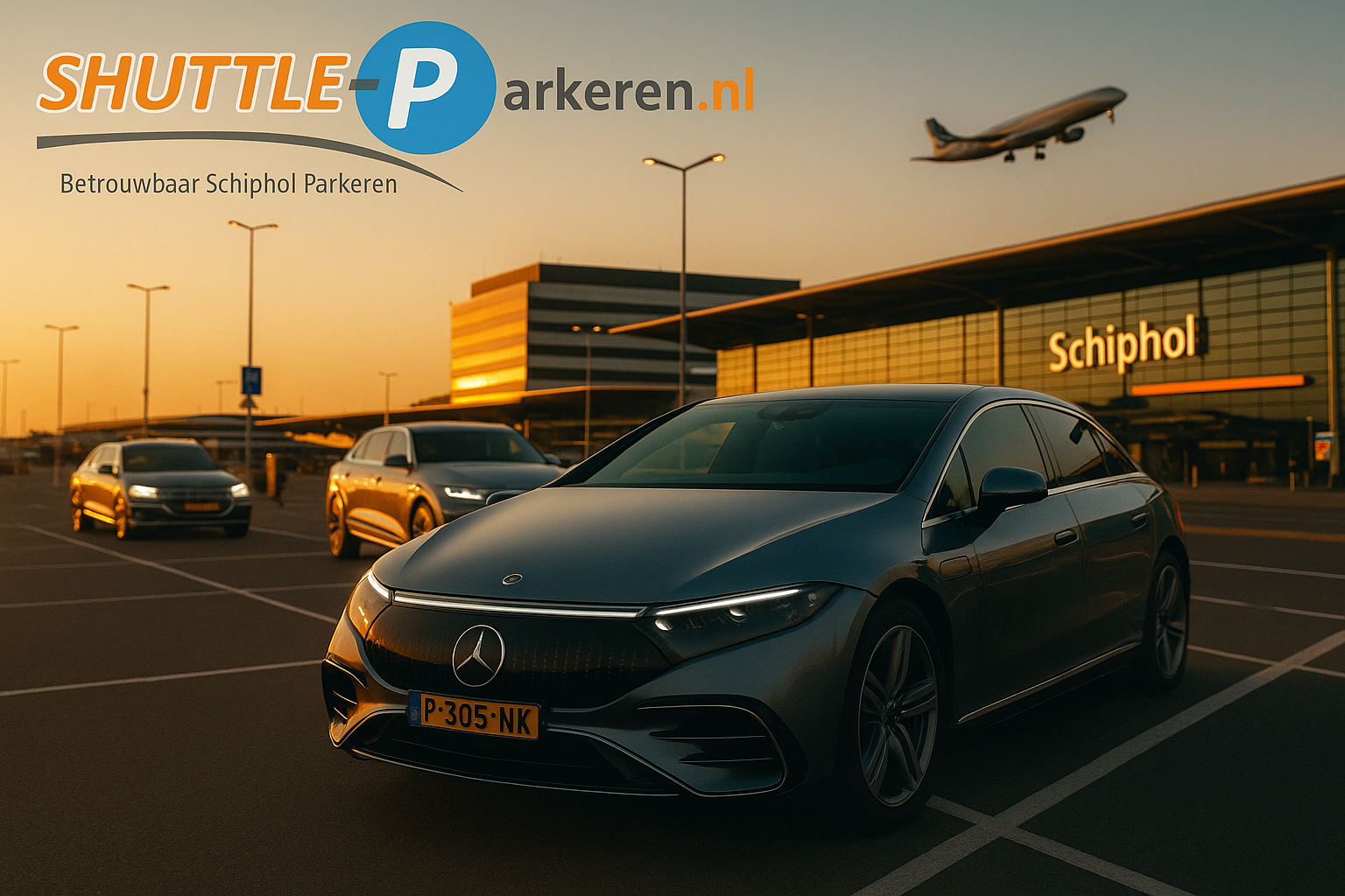 Shuttleparkeren.nl shuttlebus bij Schiphol terminal