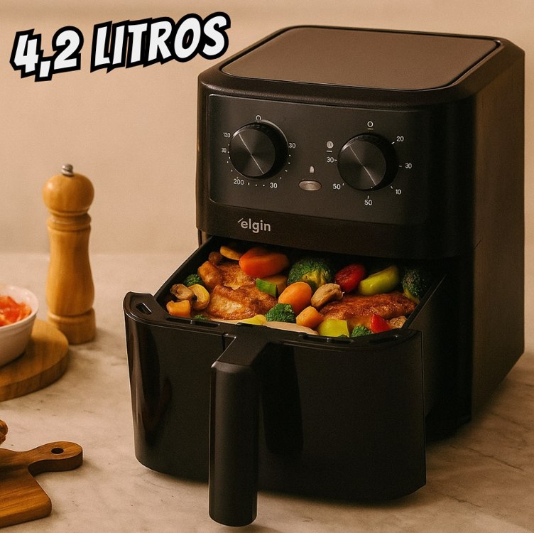 Fritadeira Elétrica Air Fryer Quad Fry Elgin 4,2 L, 1400w Preto
