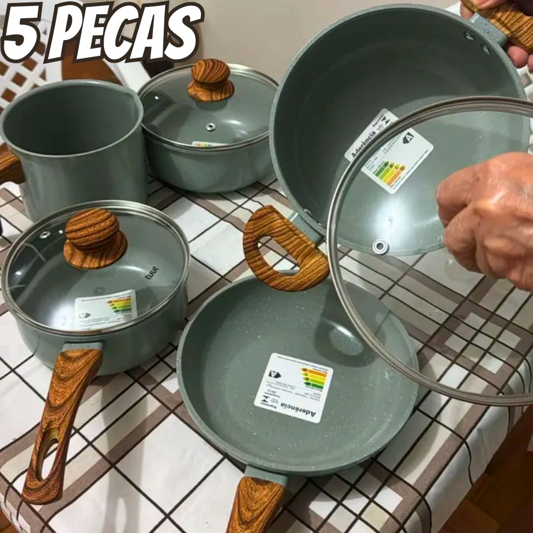 Jogo De Panelas Ceramico Triplo Indução Tuut Ecoglid 5 Peças Cor Marble