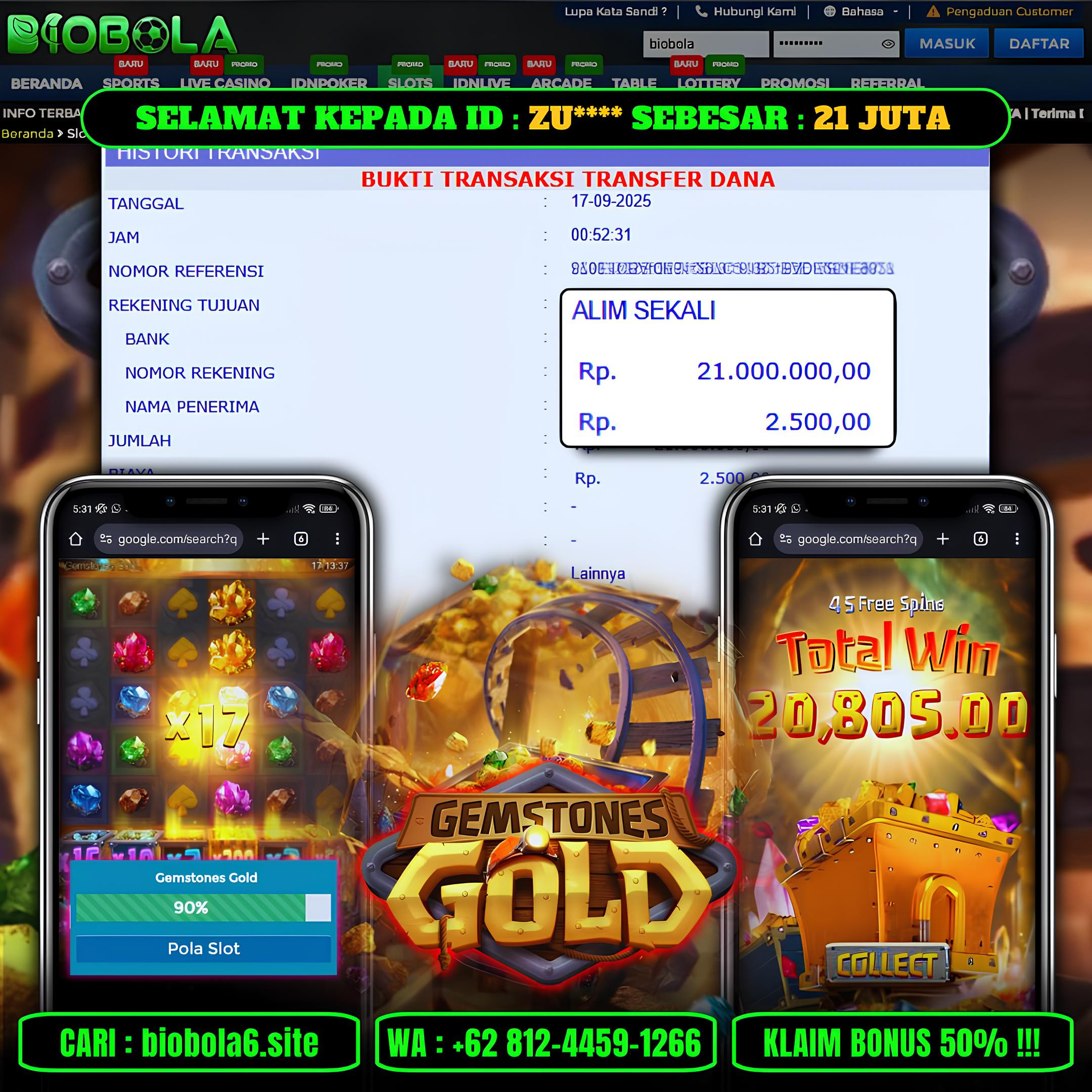 BIOBOLA  - JACKPOT DI GAME GEMSTONES GOLD RP 19JT DIBAYAR LUNAS