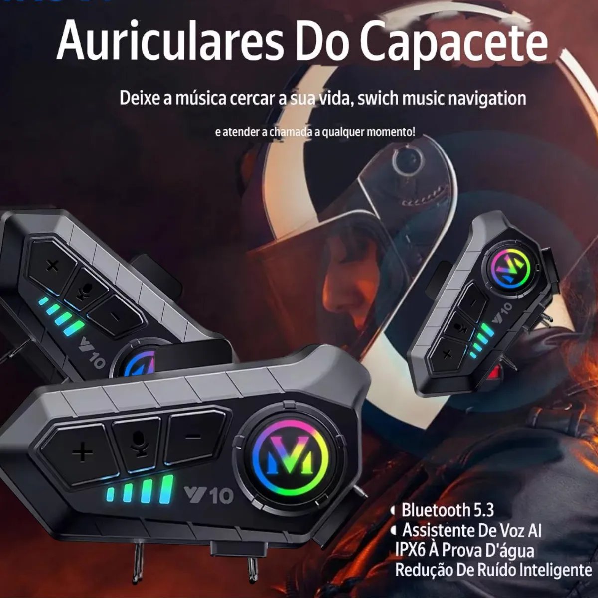 Fone de Ouvido Comunicador Sem Fio para Capacete de Motocicleta com Microfone Genérica V10 Preto