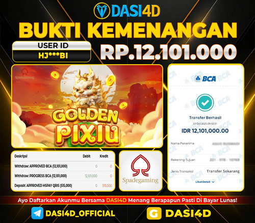 BUKTI KEMENANGAN 27 OKTOBER  2025 DI GOLDEN PIXIU  RP.12.101.000