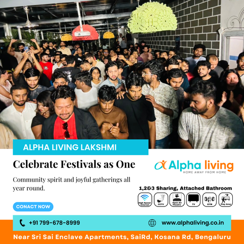 Celebrate every festival with joy at Alpha Living Lakshmi Coliving PG in Kadubeesanahalli.