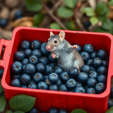 www.naked-ai.art - A red box of blue berries with a rat dancing inside