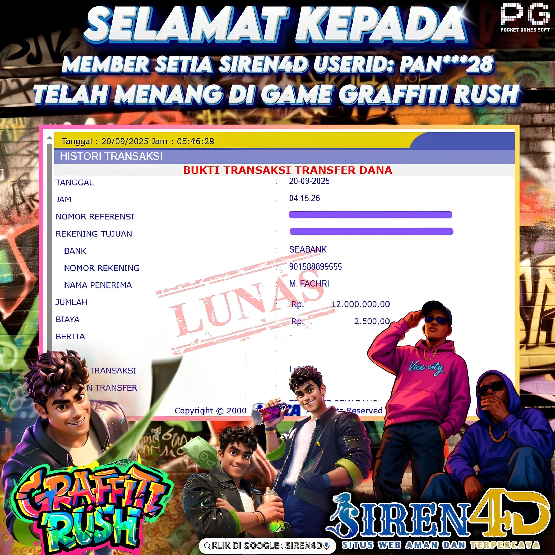 SIREN4D  - JACKPOT DI GAME GRAFFITI RUSH RP 12JT DIBAYAR LUNAS