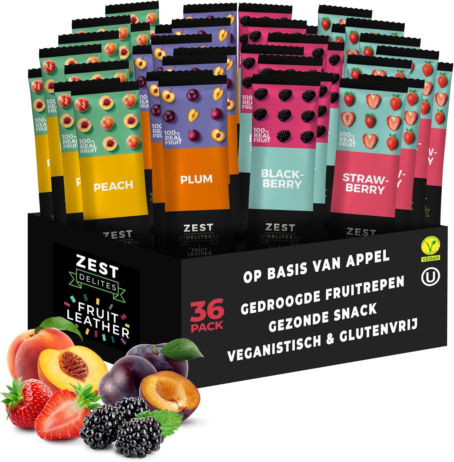 ZEST Delites Snacks van fruitleer, (pak van 36)