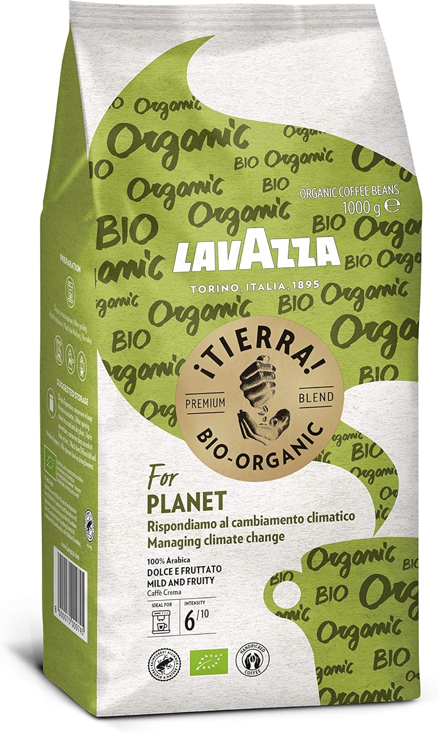 Lavazza, Tierra For Planet, 100% Biologische Arabica Koffiebonen, 1 kg verpakking