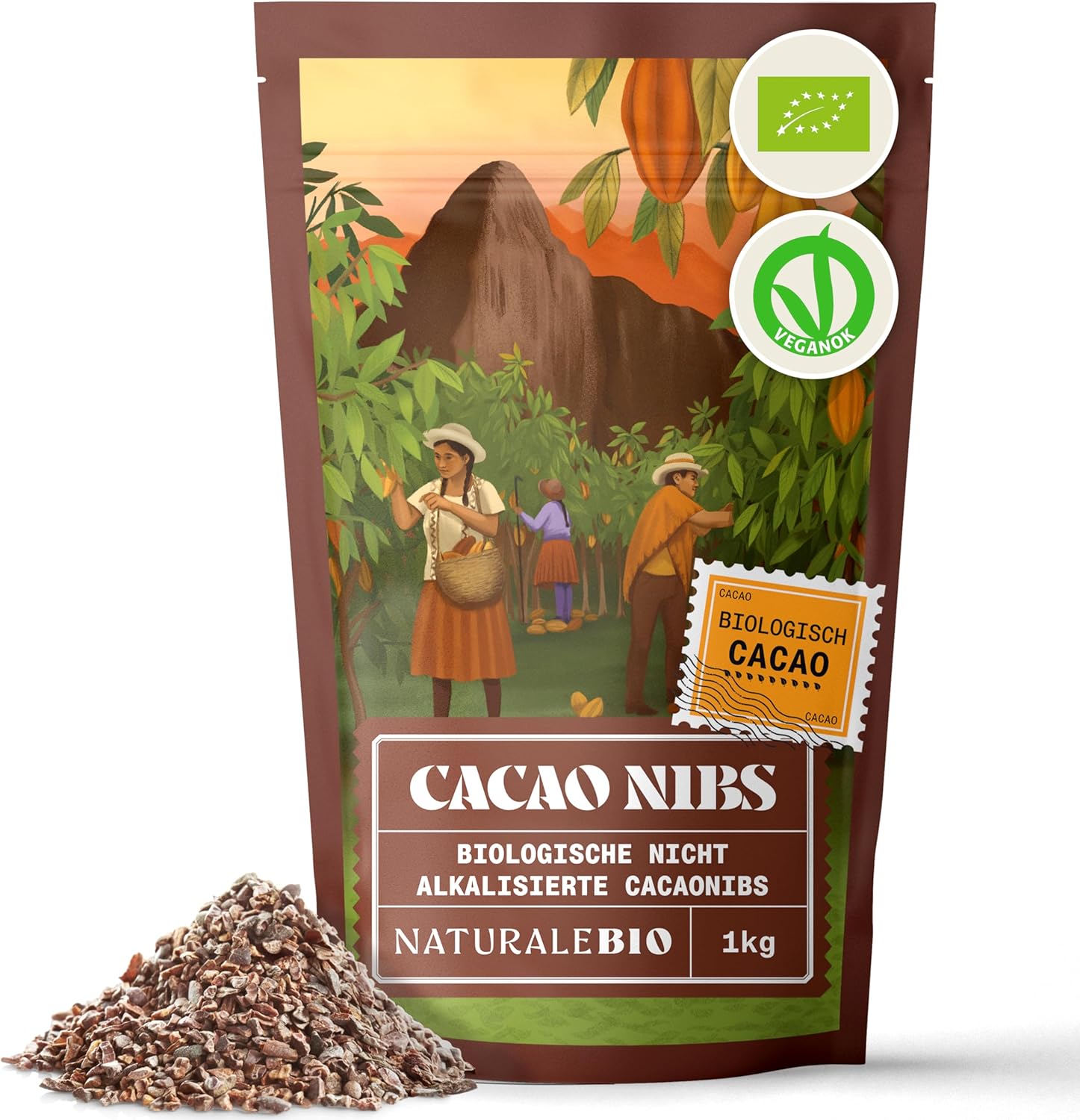 NaturaleBio Rauwe Biologische Cacaobonen Stukjes 1kg.