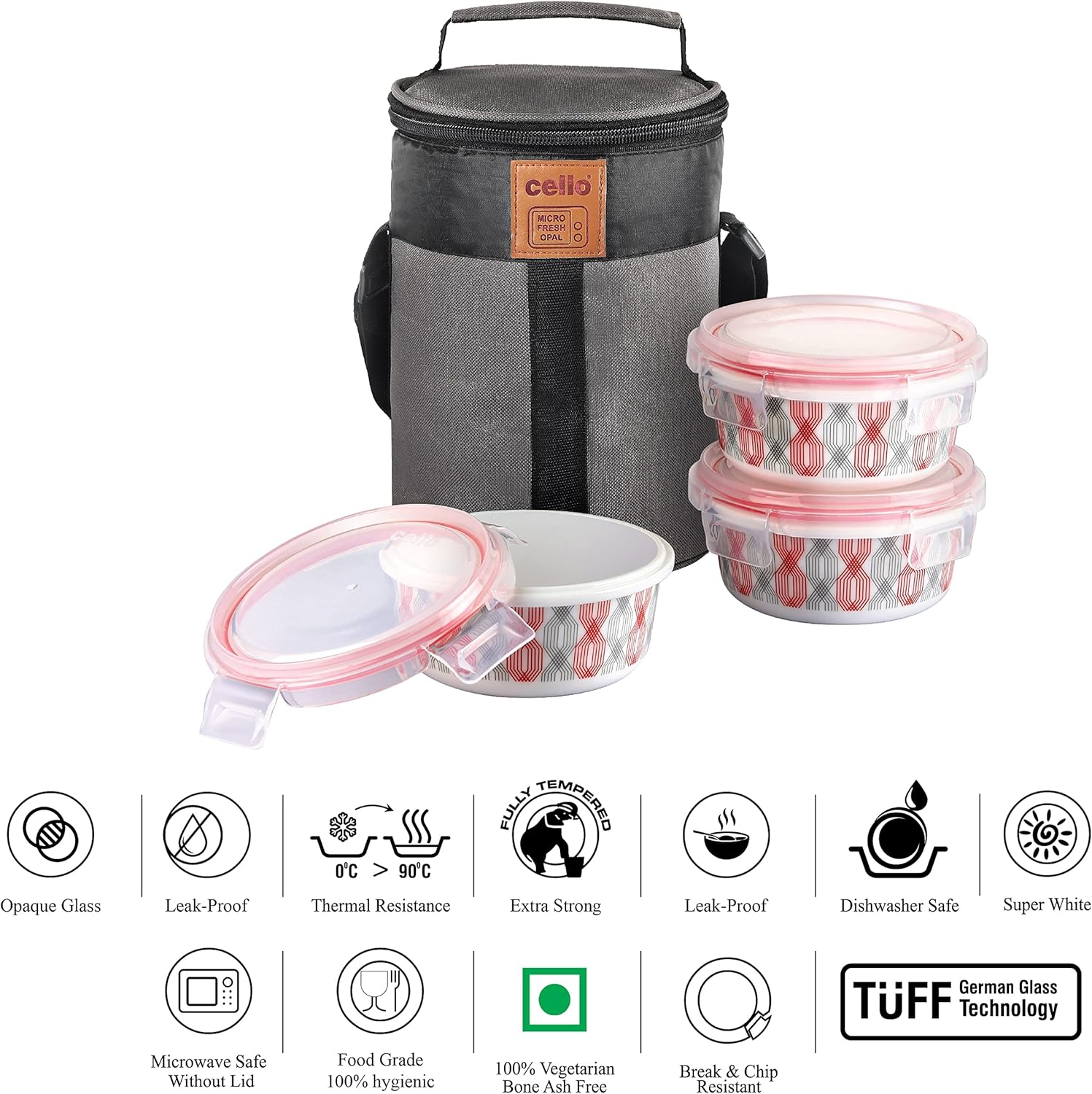 CELLO Red Trellis Opalware Lunch Box