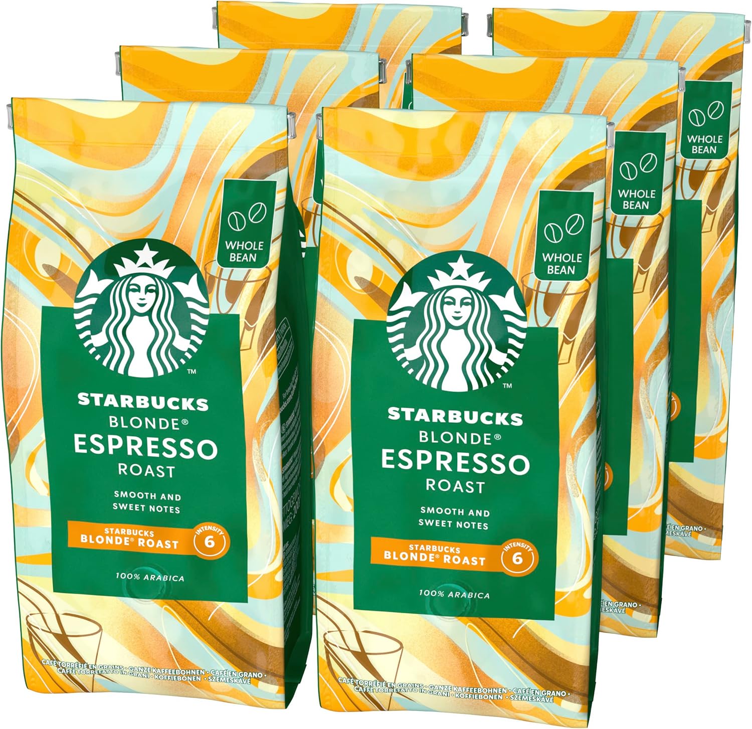 STARBUCKS Blonde Espresso Roast, Blonde Roast, Koffiebonen 200g (6 Zakken)