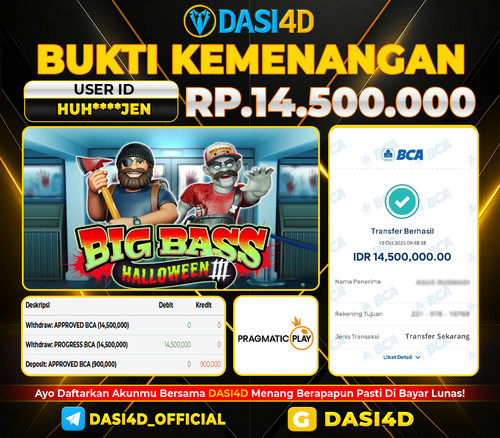 BUKTI KEMENANGAN 19 OKTOBER 2025 DI BIG BASS HALLOWEEN   RP.14.500.000