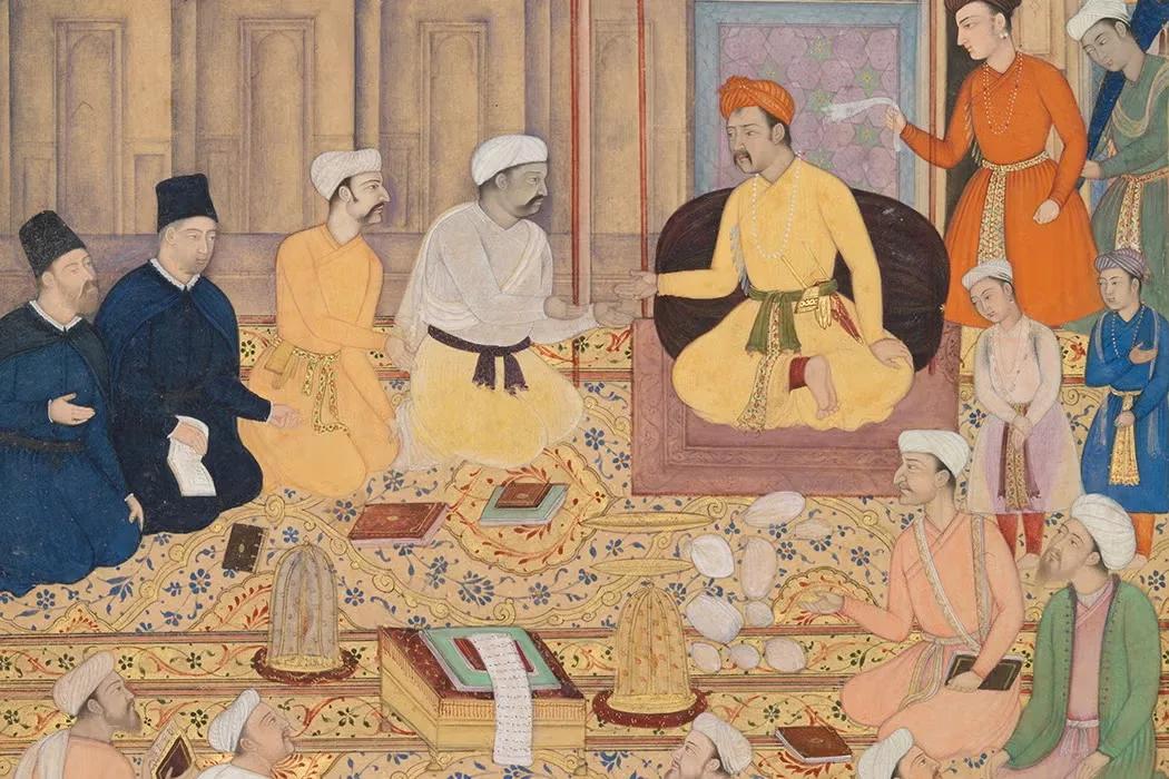 Akbar and the Jesuits. Miniature from Akbarnama by Narsingh Akbar and the Jesuits.