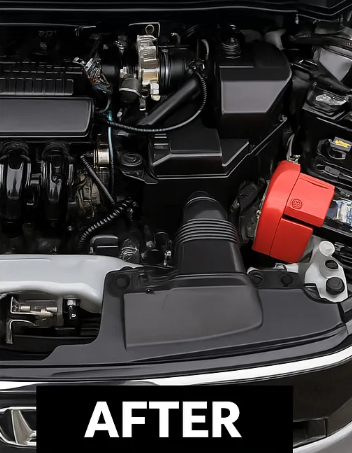 Hydrophobic beading on black hood