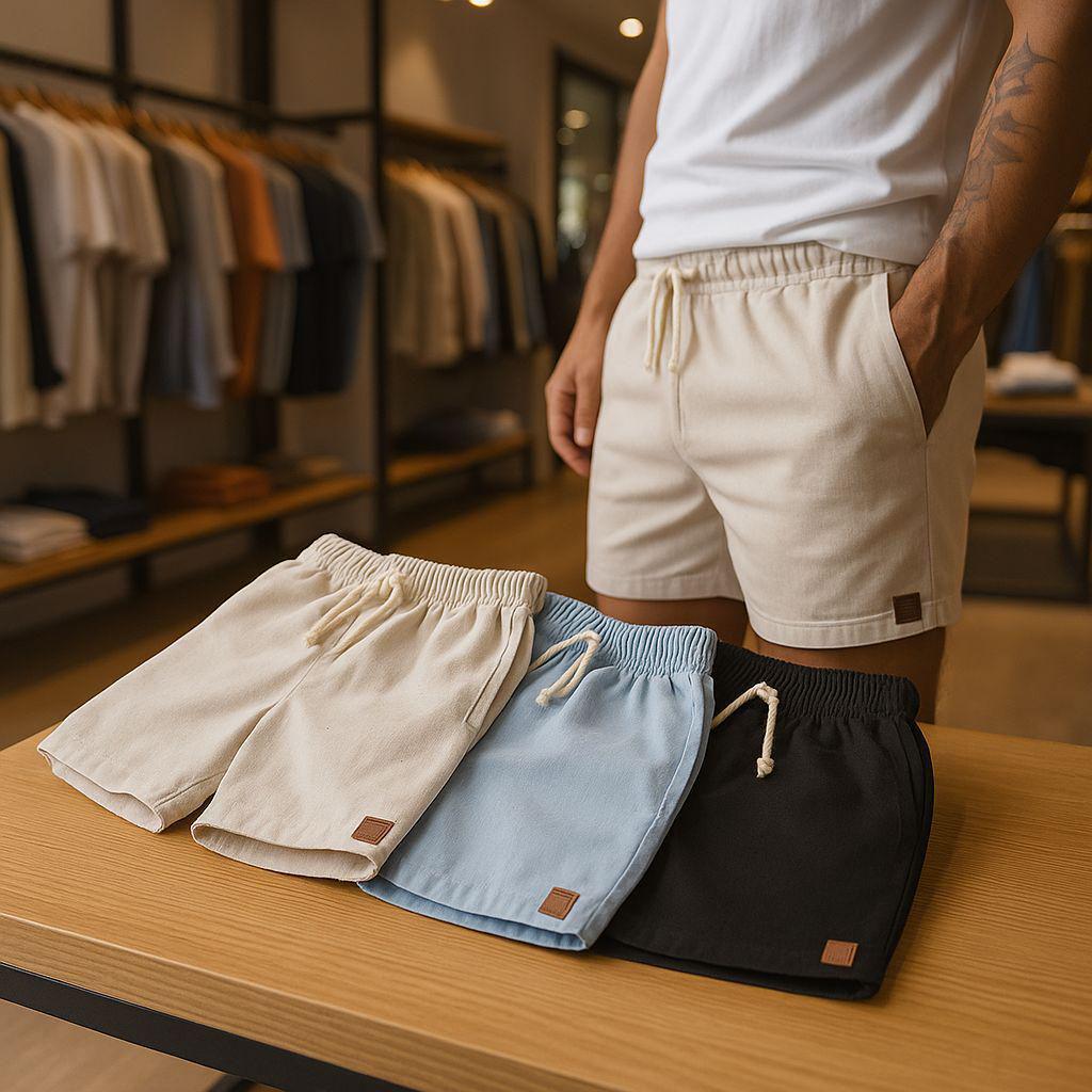 Kit 3 Short Linho Mauricinho Premium Masculino Bermuda Verão