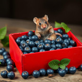 www.naked-ai.art - A red box of blue berries with a rat dancing inside