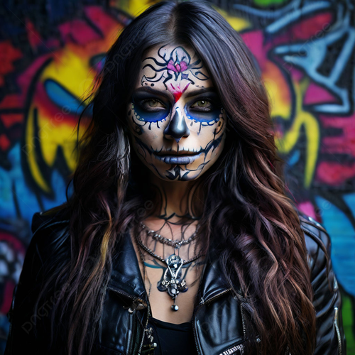 pngtree a woman with long hair and sugar skull painted face in picture image 15842703.png
