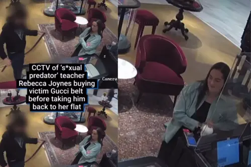 CCTV of teacher Rebecca Joynes buying her victim a Gucci belt.webp