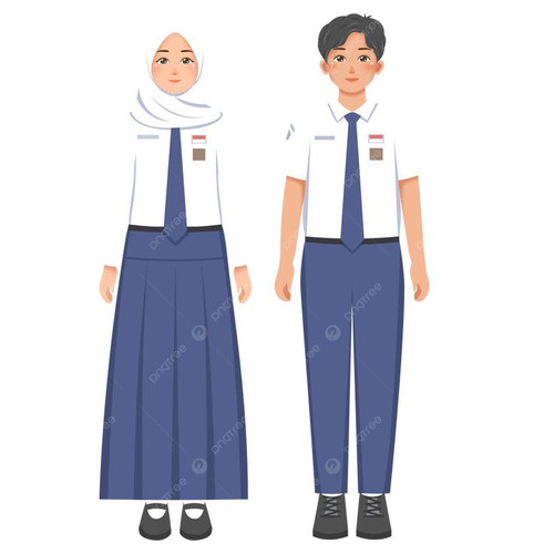 Ilustrasi Datar Cowok Dan Cewek Berhijab Seragam Smp Warna Putih Navy, Anak Smp, Seragam Smp, Ilustr.jpg
