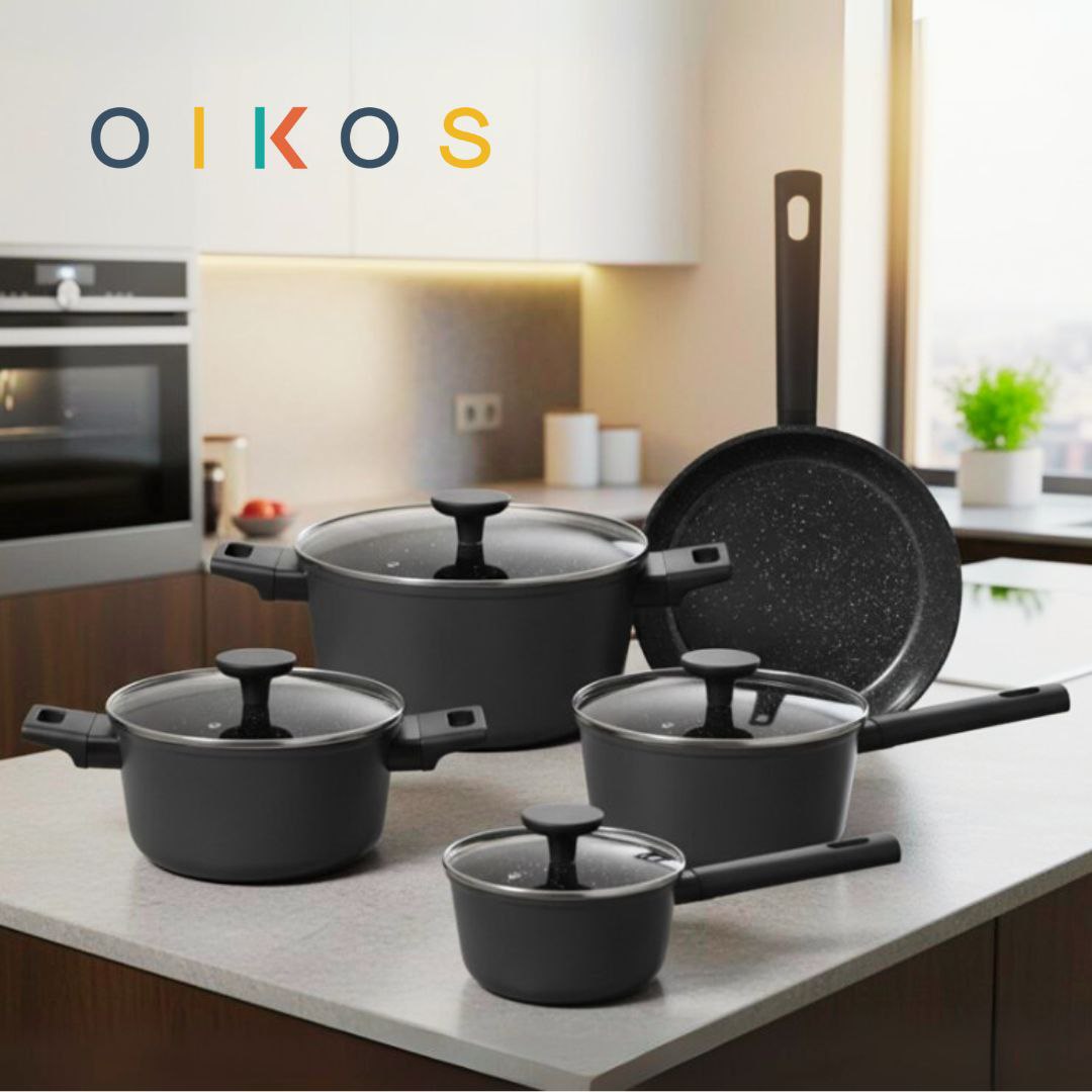 Oikos – Jogo Panelas Antiaderente Ultra Ceramic 5 Peças para Fogão por Indução, a Gás, Elétrico e Vitrocerâmico Cor Preta Mou Chia Oikos – Jogo Panelas Antiaderente Ultra Ceramic 5 Peças para Fogão por Indução, a Gás, Elétrico e Vitrocerâmico Cor Preta Mou Chia