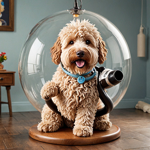 Subject Big Belly Bob BBB a plush labradoodle with a huge spherical belly popping out of a pipe BBB .jpg